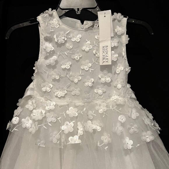Badgley Mischka designed white dress with floral top and tulle bottom - Picture 2 of 4
